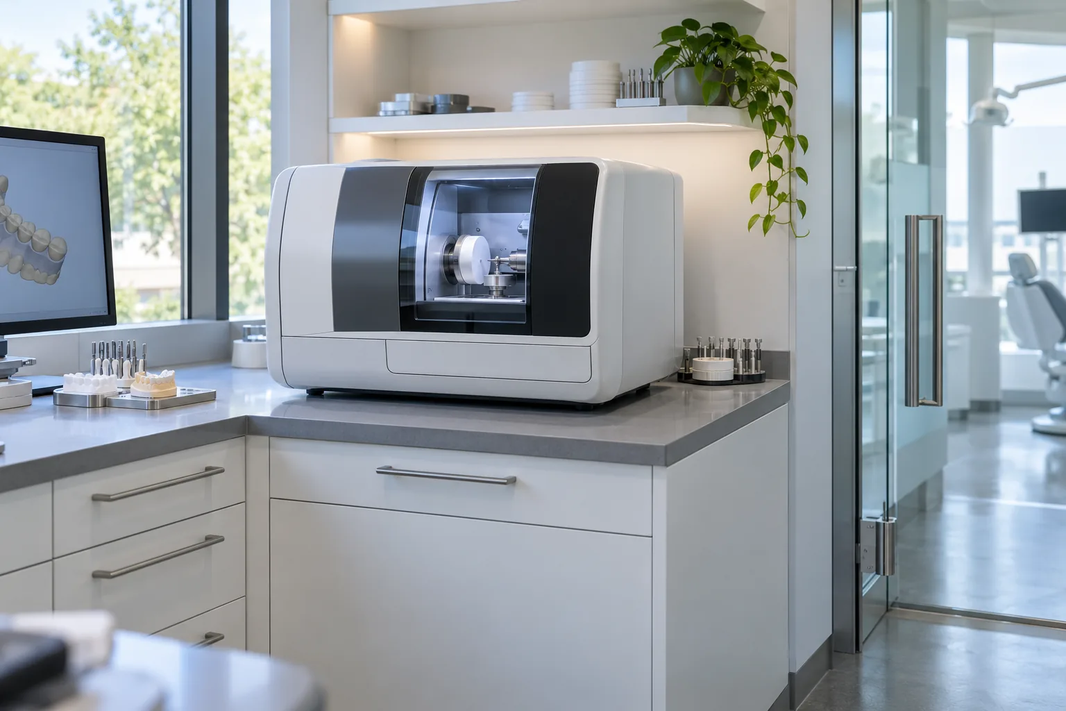 יחידת כרסום CAD/CAM קומפקטית בפינת מעבדה
